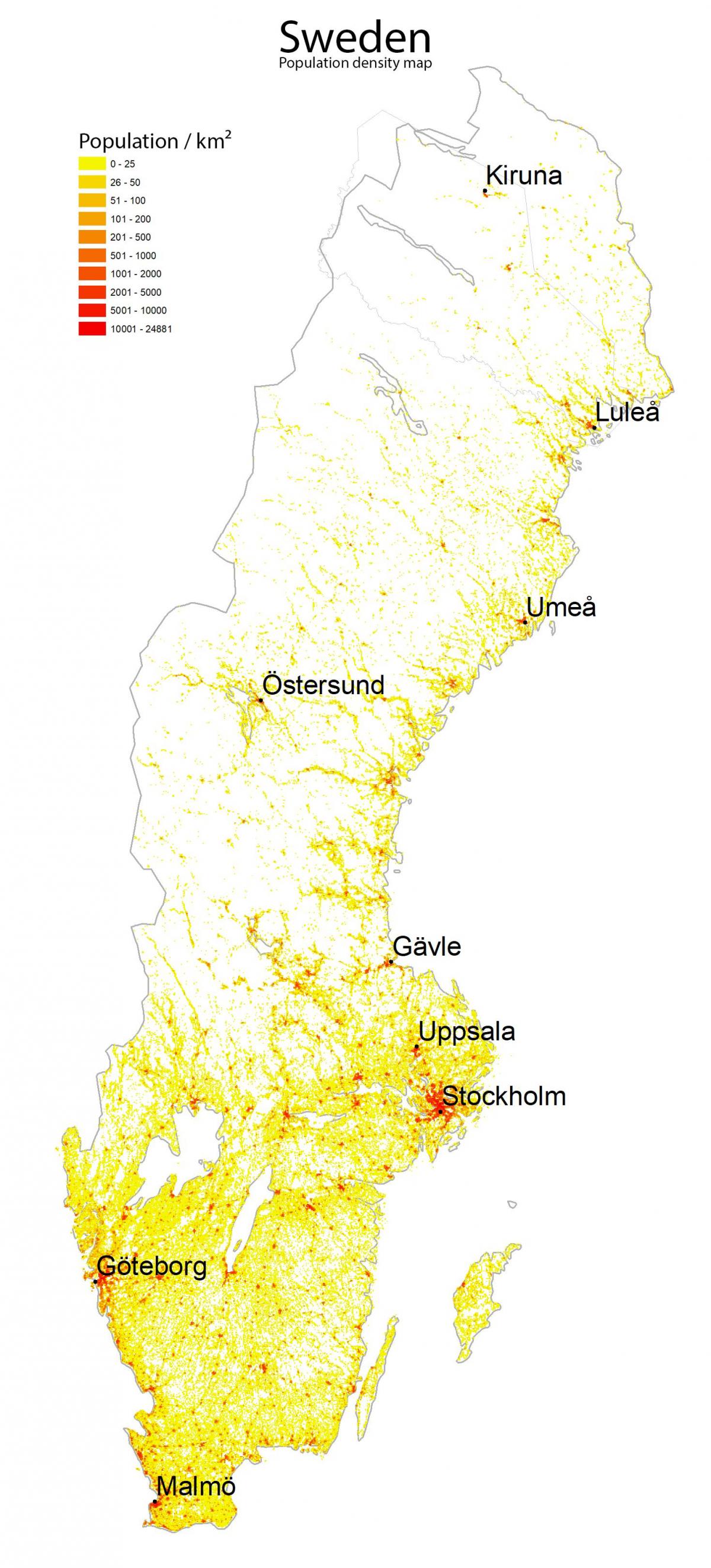 Mapa de densidad de Suecia