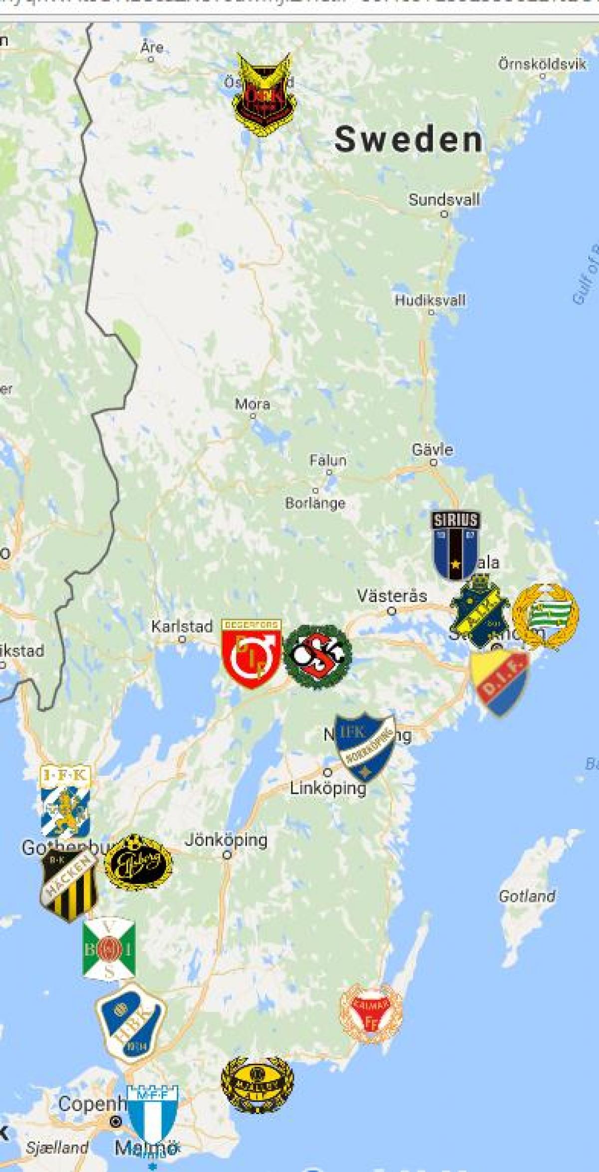 mapa de estadios de Suecia