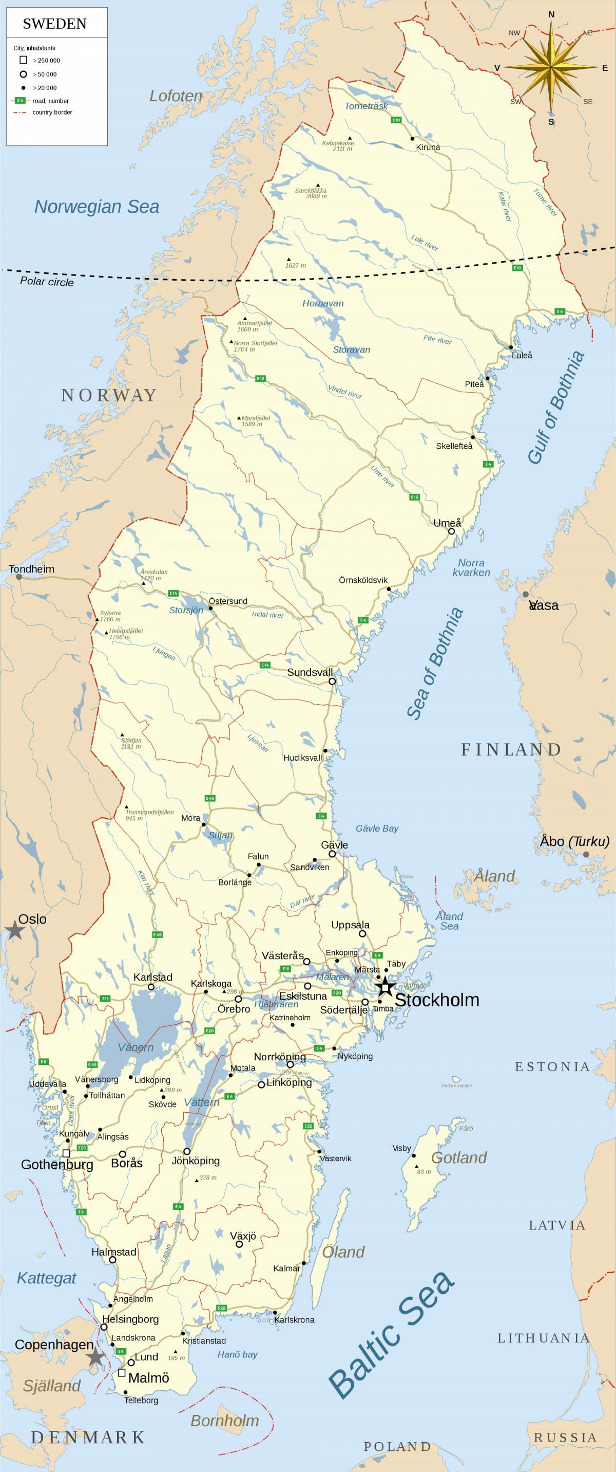 Mapa de los ríos en Suecia
