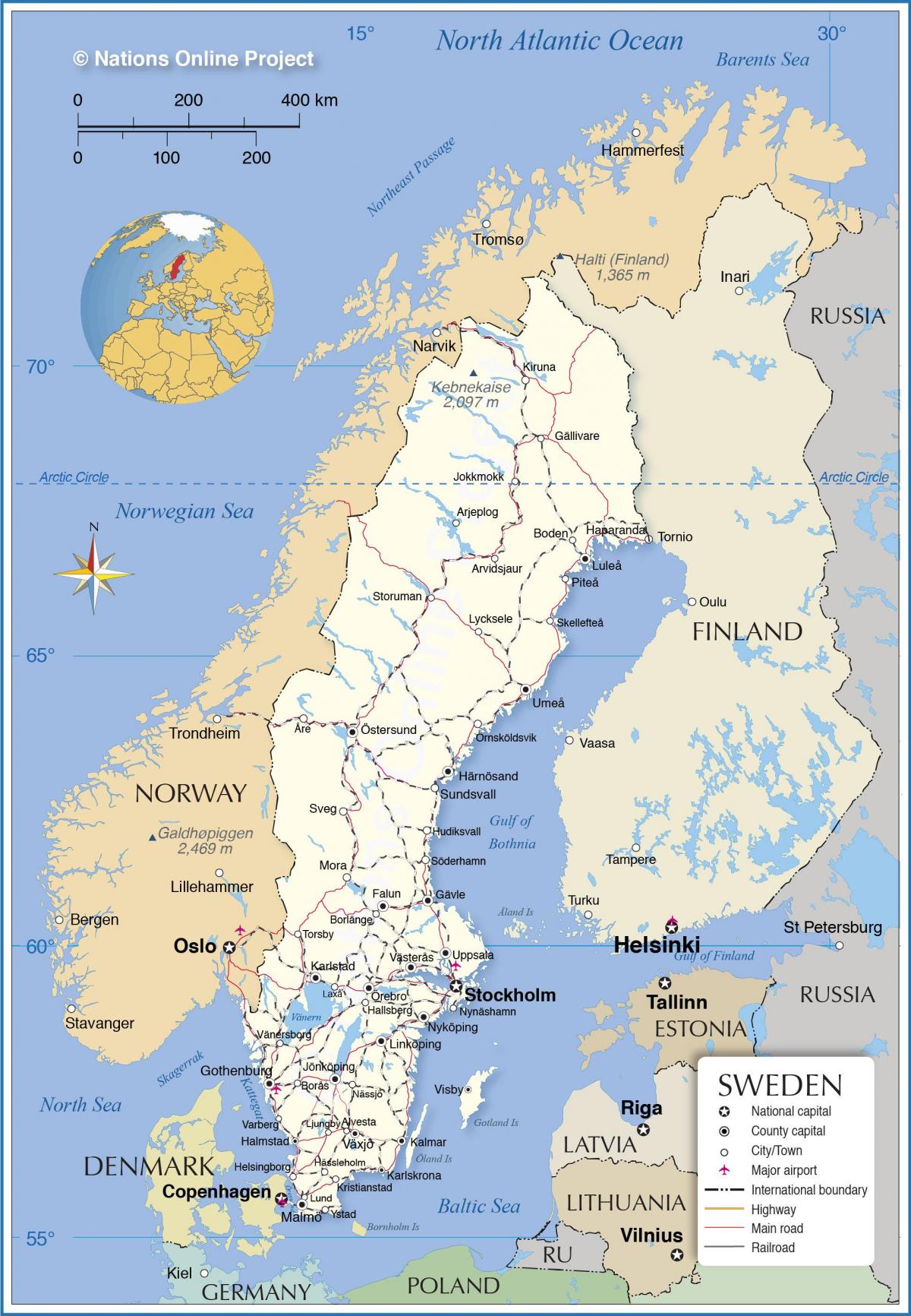 Mapa del país Suecia