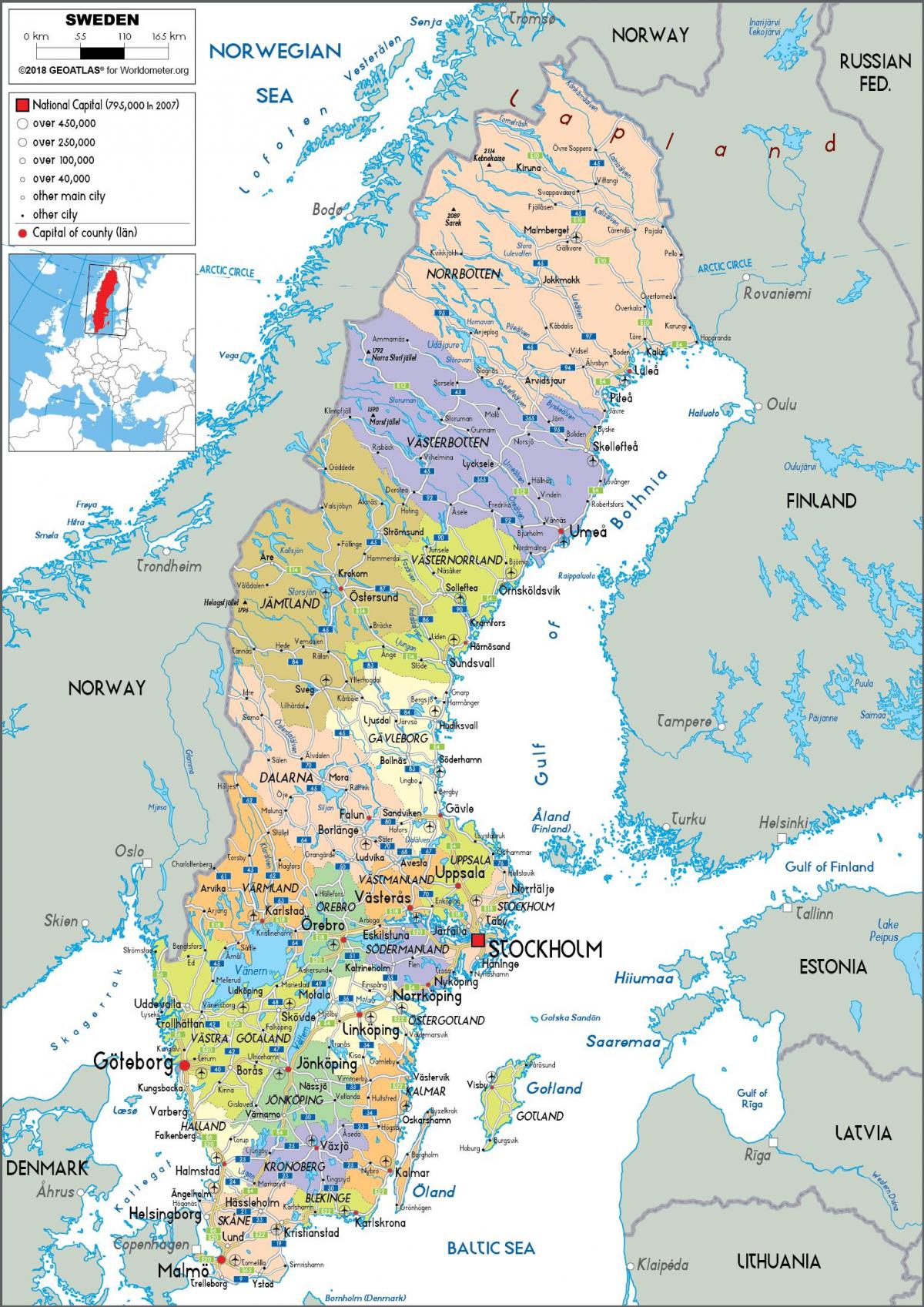 Mapa administrativo de Suecia