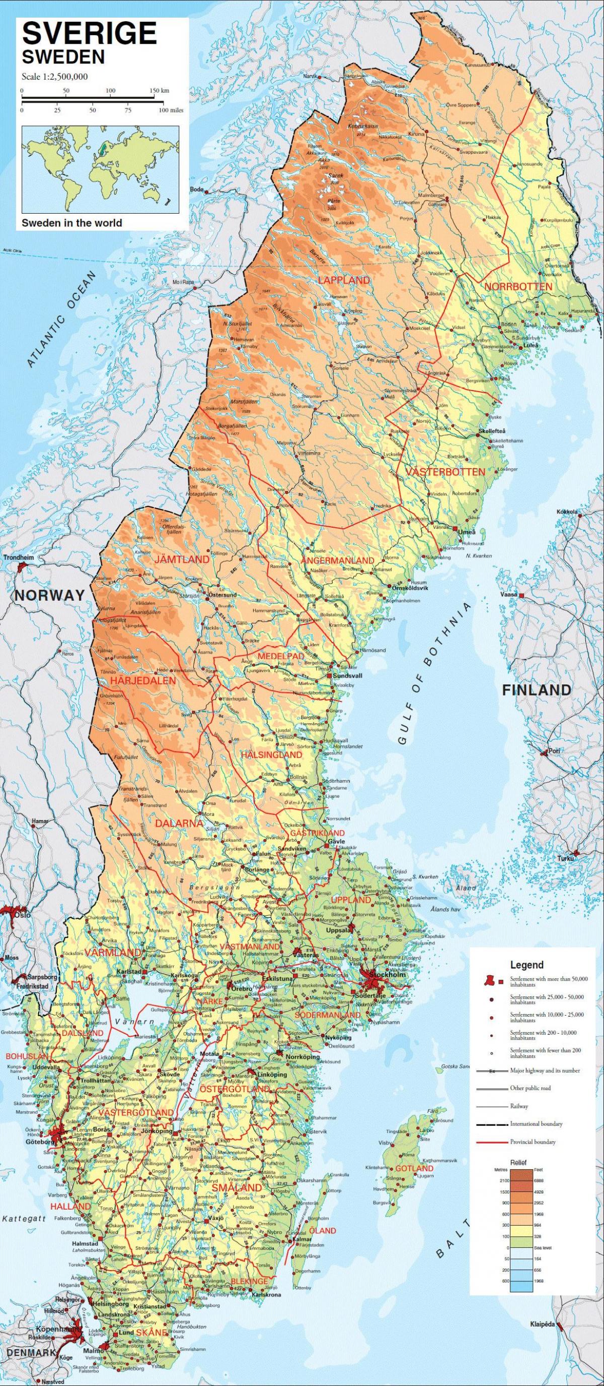 Mapa topográfico de Suecia