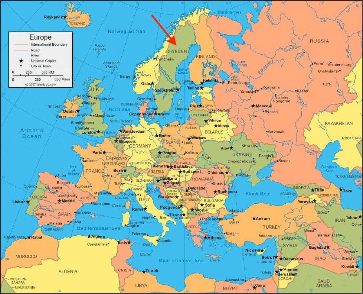 Ubicación de Suecia en el mapa de Europa del Norte